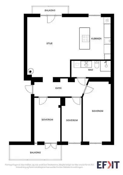 Vakker 4-roms leilighet med 2 balkonger Peis Rosetter Stukkatur