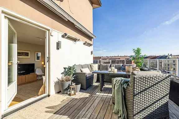 Lys 3-roms hjørneleilighet med Takterrasse Oslos tak
