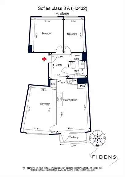 Innholdsrik 4-roms andelsleilighet med vestvendt balkong