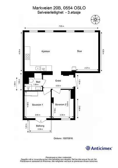 Grünerløkka 3-roms leilighet - Balkong - Peis - Tregulv