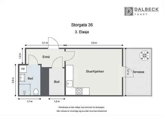 Lillestrøm Sentrum: 1-roms leilighet med markterrasse