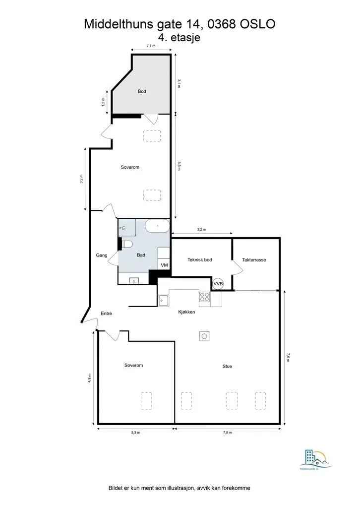 3-roms Loftsleilighet Majorstuen - 103 kvm - Takterrasse