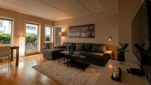 Pilestredet Park: 2-roms møblert leilighet - terrasse, heis, garasje