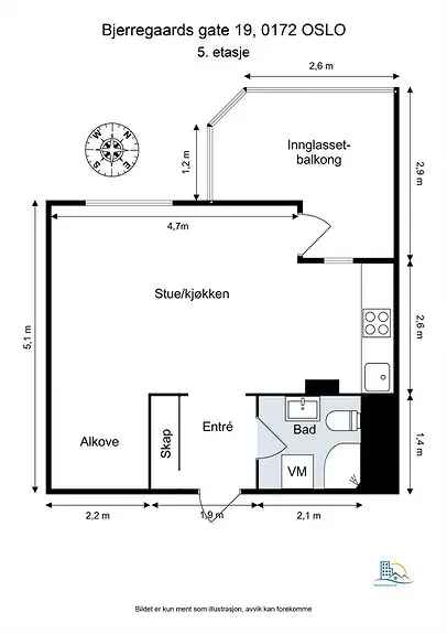 Lys og optimal toppleilighet med sentral beliggenhet - Solrik, innglasset balkong på 7 kvm - V.vann og fyring inkl -Heis