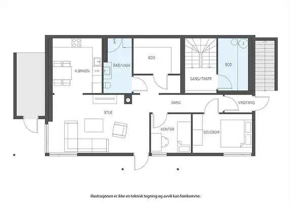 Leilighet Figgjo 74m2 - Semi-møblert - Hage