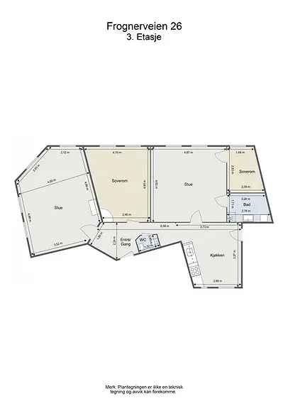 Romslig 3-roms hjørneleilighet Frogner 110m2